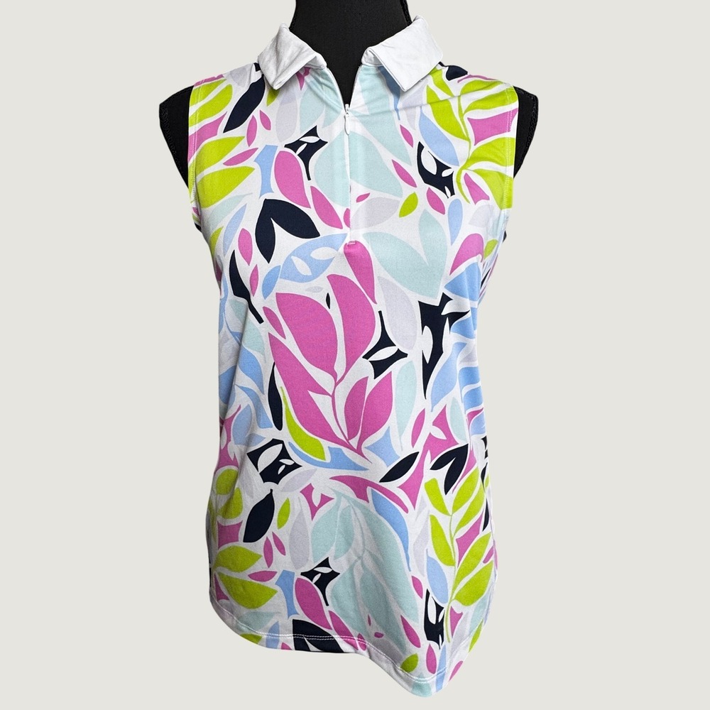 Tropical Tommy Bahama Golf Sleeveless Floral Polo Shirt Small Pink Blue
